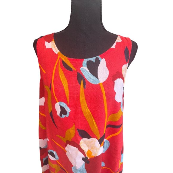 Sigrid Olsen Red Floral Sleeveless Linen Dress M Sustainable Travel Resort - Picture 4 of 10